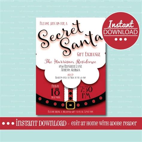 Secret Santa Invitation Editable Printable Christmas T