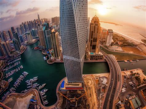 Wallpaper United Arab Emirates Skyscrapers Top View Sunrise City
