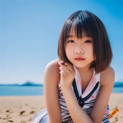 Photo Of A Japanese Girl Sitting On The Beach