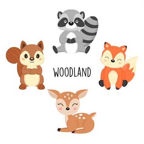 Cute Woodland Animals Foxesraccoonssquirrels Cartoon 638133 Vector