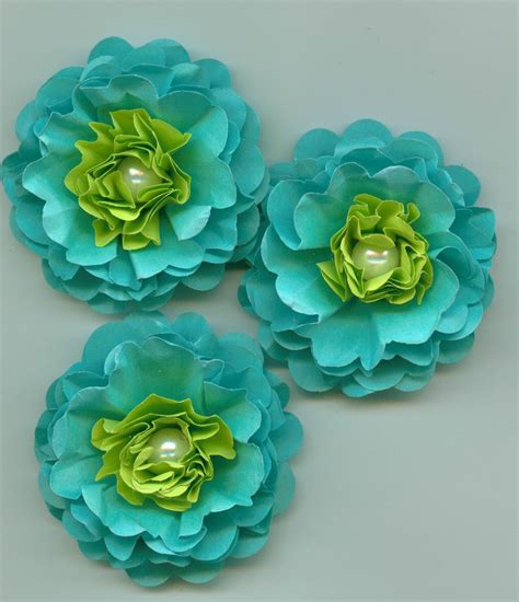 Aqua Blue And Lime Green Peony Paper Flowers Tropical Colors