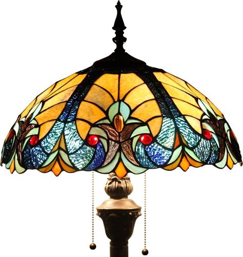 Tiffany Style Floor Standing Lamp W16h64 Inch Tall Blue Liaison Stained Glass Shade 2e26 Antique