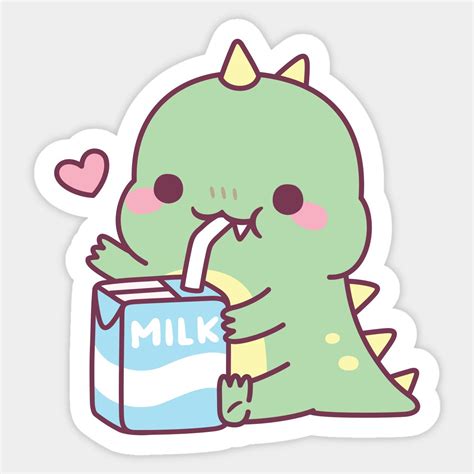 Cute Little Dino Loves Milk By Rustydoodle In 2024 Cute Doodles