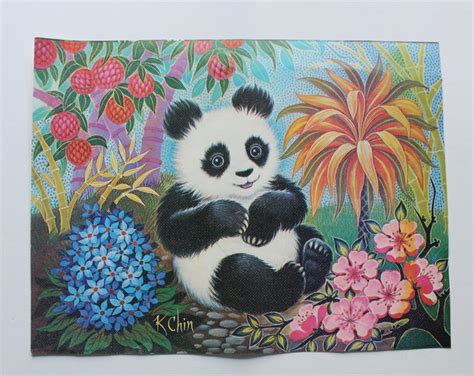 Vintage Panda Bear Litho Print By K Chin 1972 Etsy