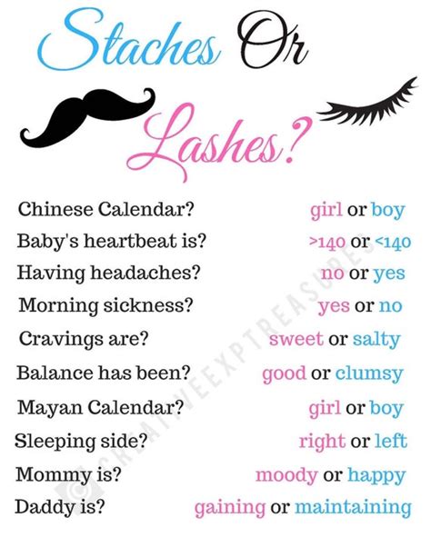 Old Wives Tales Gender Prediction Staches Or Lashes Theme Etsy