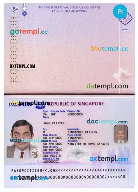 Singapore Passport Example In Psd Format Fully Editable 2017 Present