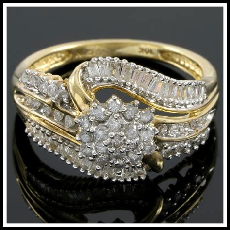 Solid 10k Yellow Gold 075ctw Genuine Diamonds Ring Sz 7 Property Room