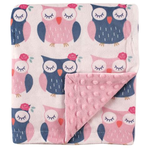 Hudson Baby Unisex Baby Plush Mink Blanket With Dotted Mink Back Owls