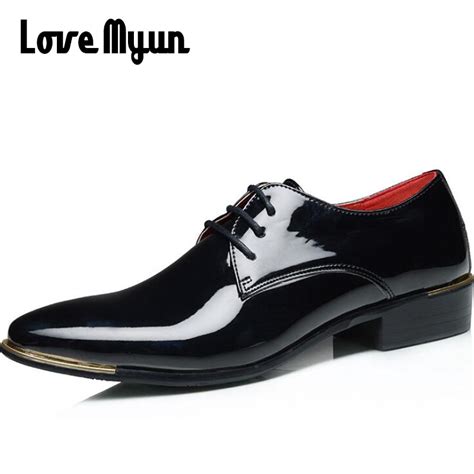 new arrive mens patent leather shoes men dress shoes lace up pointed toe wedding business party