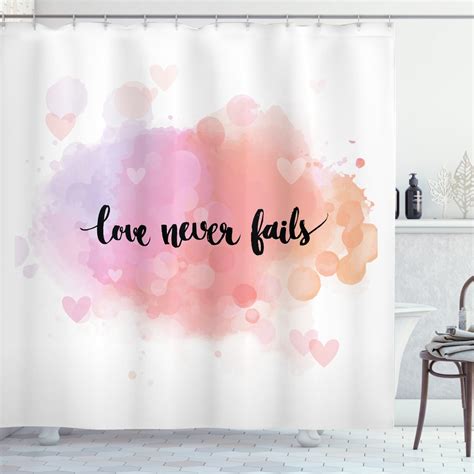 Love Shower Curtain Dreamy Pastel Pinkish Colors Hearts Romantic Phrase About Love And
