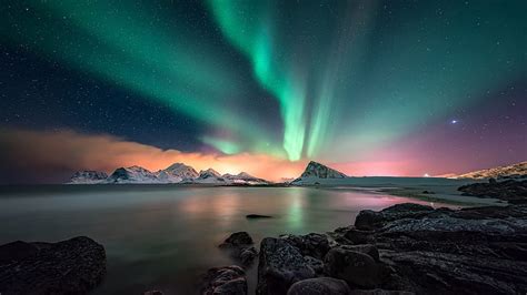 Noite Aurora Boreal Lofoten Céu Noturno Noruega ártico Europa