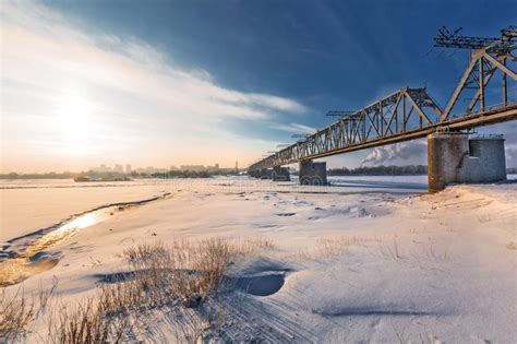 Railway Bridge Over The Ob River Novosibirsk Russia Editorial Stock