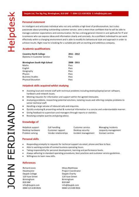 student entry level helpdesk resume template