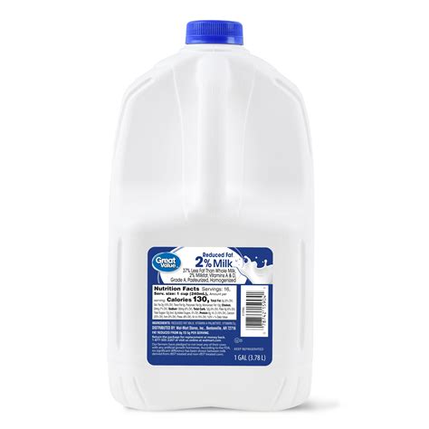 Great Value 2 Reduced Fat Milk 128 Fl Oz