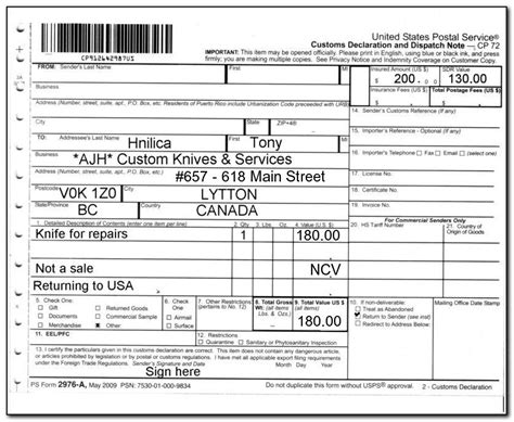 Customs Particulars Customs Form Fill Out And Sign Pr