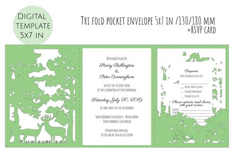 Set Forest Rustic Tri Fold Pocket Wedding Invitation Envelope Etsy