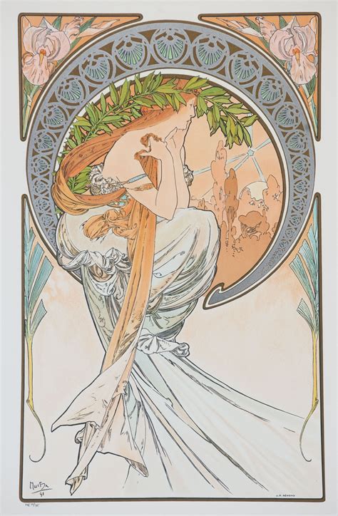 The Arts Poetry By Alphonse Mucha Lithograph For Sale 1 200