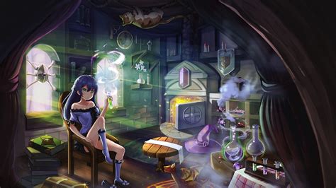 Desktop Wallpaper Cute Witch Anime Girl Experiments Original Hd