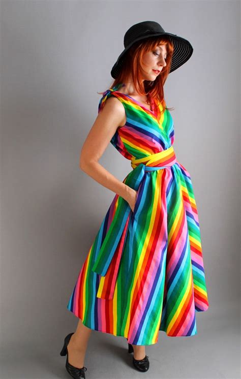 Romantic Handmade Cotton Chevron Rainbow Dress Day Dress Designer Dress Alternative Wedding