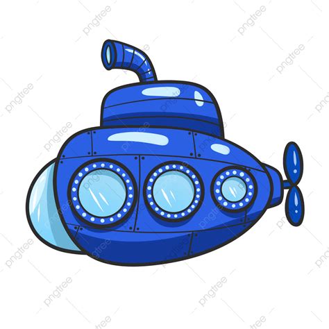Submarino Azul Lindo Estilo De Dibujos Animados Png Submarino Oceano