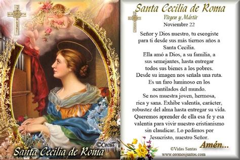 Vidas Santas Estampita Y Oración A Santa Cecilia De Roma Virgen Y Mártir