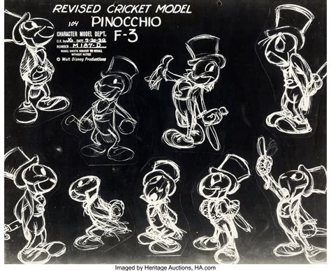 Pinocchio Jiminy Cricket Studio Model Sheet Walt Disney 1940