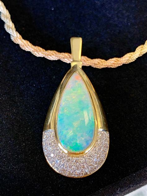 Vintage Opal Pendant Australian Black Opal Necklace Carat Etsy
