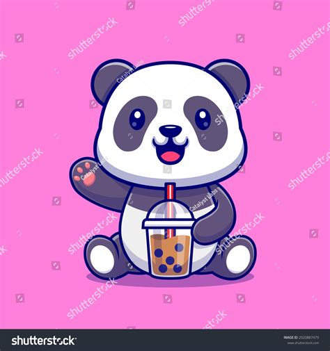Cute Panda Drink Boba Milk Tea Vetor Stock Livre De Direitos 2020887479