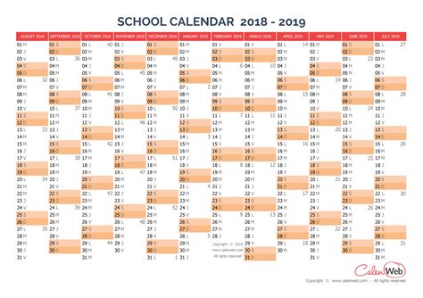 2018 2019 Yearly School Calendar Annual School Calendar