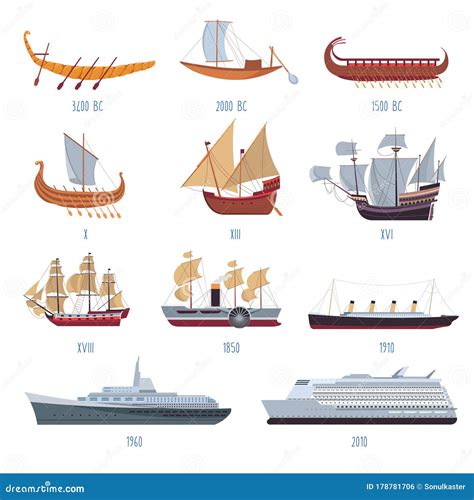 Evolution And Development Of Ships And Boats By Years Stock Vector