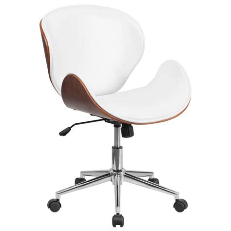 Leathersoft is leather and polyurethane for added softness and durability. Mid-Back White Leather Walnut Wood Conference Swivel Chair