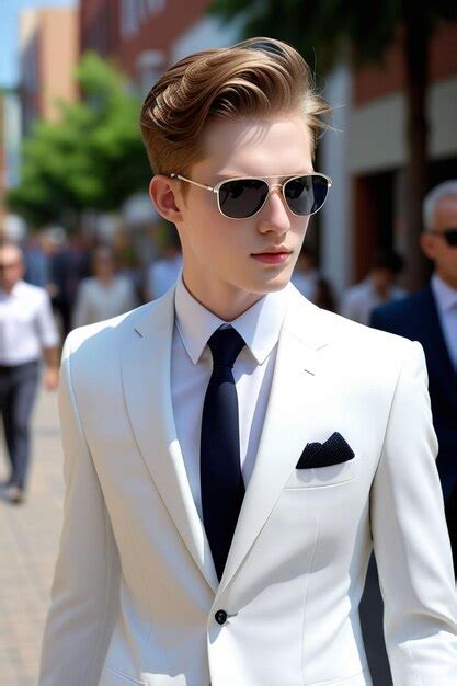 Premium Photo A Handsome Boy In Suit And Sunglasses Is Walking On The