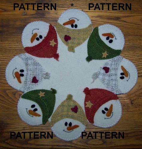 Snow Faces Wool Penny Rug Candle Mat Pattern Crafts Sewing