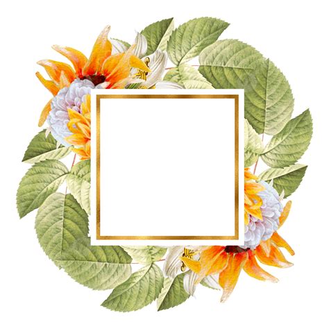 Rose Gold Square Png Picture Gold Square Watercolor Sunflower And Rose