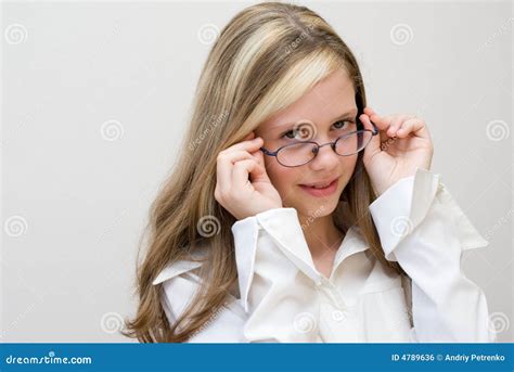 Portrait Of The Schoolgirl In Glasses Stock Photo Image Of Generation