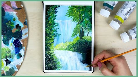 How To Paint A Waterfall With Acrylic Paint For Beginners Art Journal