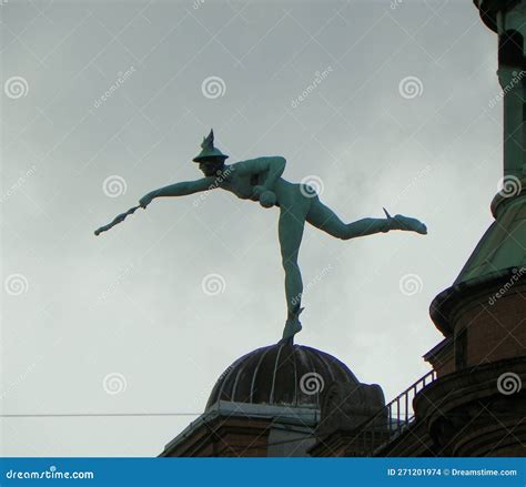 Denmark Copenhagen 37 Kobmagergade Figure Of Mercury On The Roof Of
