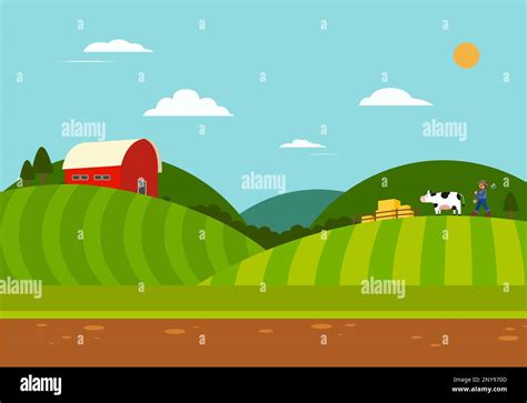 Farm Scene With Nature Landscapefarmer With Countrysidefarmland