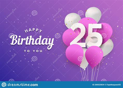 Happy 25th Birthday Balloons Greeting Card Background Stock Vector
