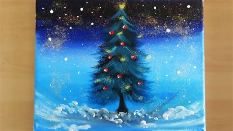 Lovely Christmas Tree Painting With Glittering Technique For Beginners