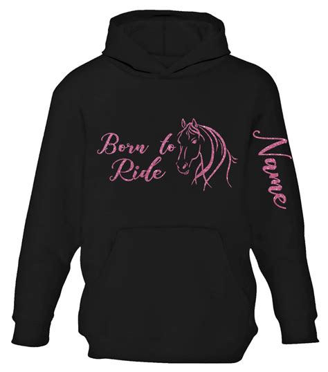 Childrens Personalised Glitter Equestrian Hoodie Horse Riding Hoody Arm