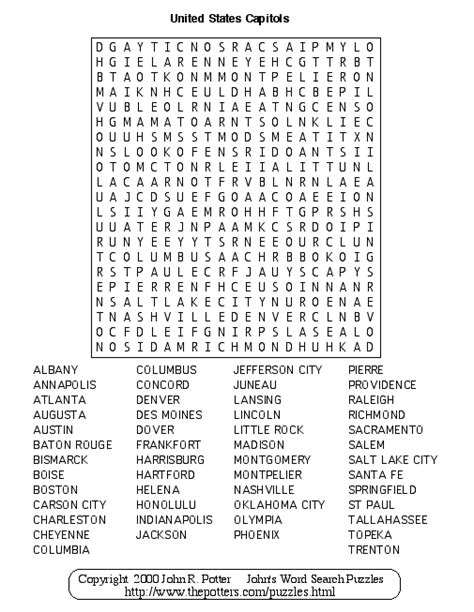 Johns Word Search Puzzles United States Capitols