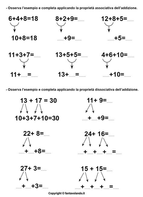 Le Propriet Dell Addizione E Della Sottrazione Schede Fantavolando