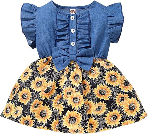 Toddler Kids Little Girls Sunflowers Dress Ruffle Sleeve