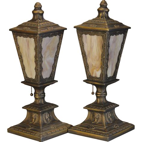 Pair Cameo Architectural Slag Glass Mantle Lamps From Stidwillsantiques