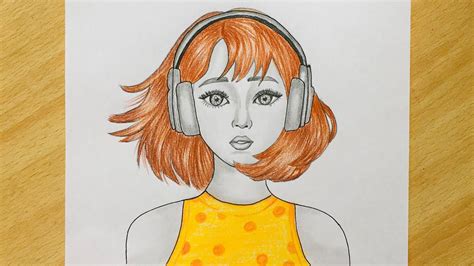 How To Draw A Beautiful Girl With Headphones Pencil Sketch Easy