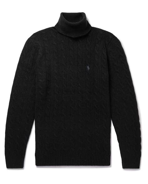 polo ralph lauren cable knit wool and cashmere blend rollneck sweater in black for men lyst