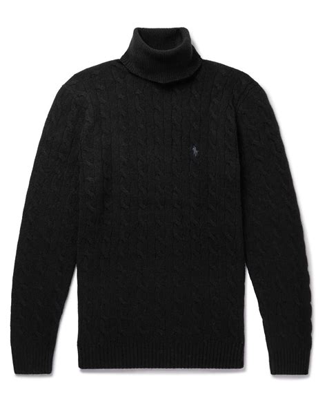 Polo Ralph Lauren Cable Knit Wool And Cashmere Blend Rollneck Sweater In Black For Men Lyst