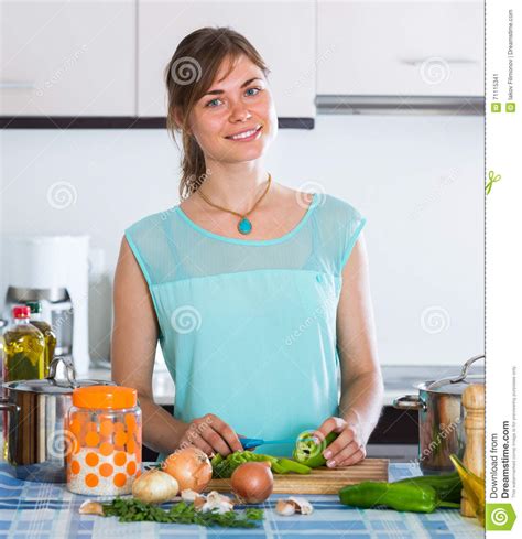 Housewife Cooking Vegetables Stock Image Image Of Cutting Dish 71115341