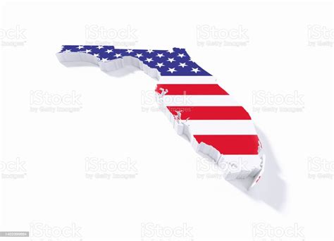 Extruded Physical Map Of Florida State Textured With American Flag On